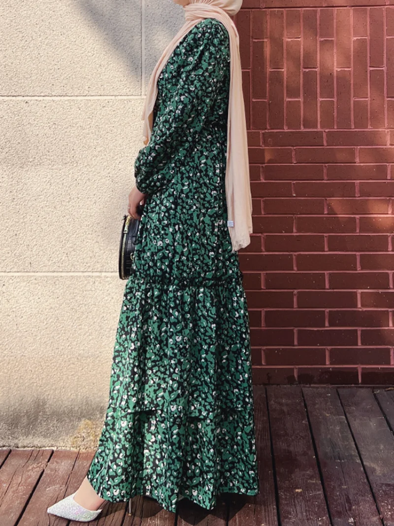 Muslim Women Dress Kaftan Robe Femme Vestidos Longue Abaya Dubai Turkey Islam Floral Print Long Modest Dress for Women Abayas