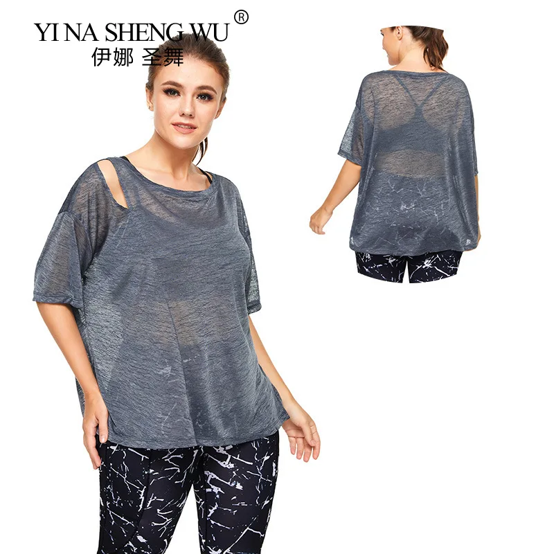 

Transparent Off-shoulder Sexy Mesh Yoga Shirts Women Summer Cover Up Breathable Sport Tee Shirt Gym Female Workout Tops L-4XL
