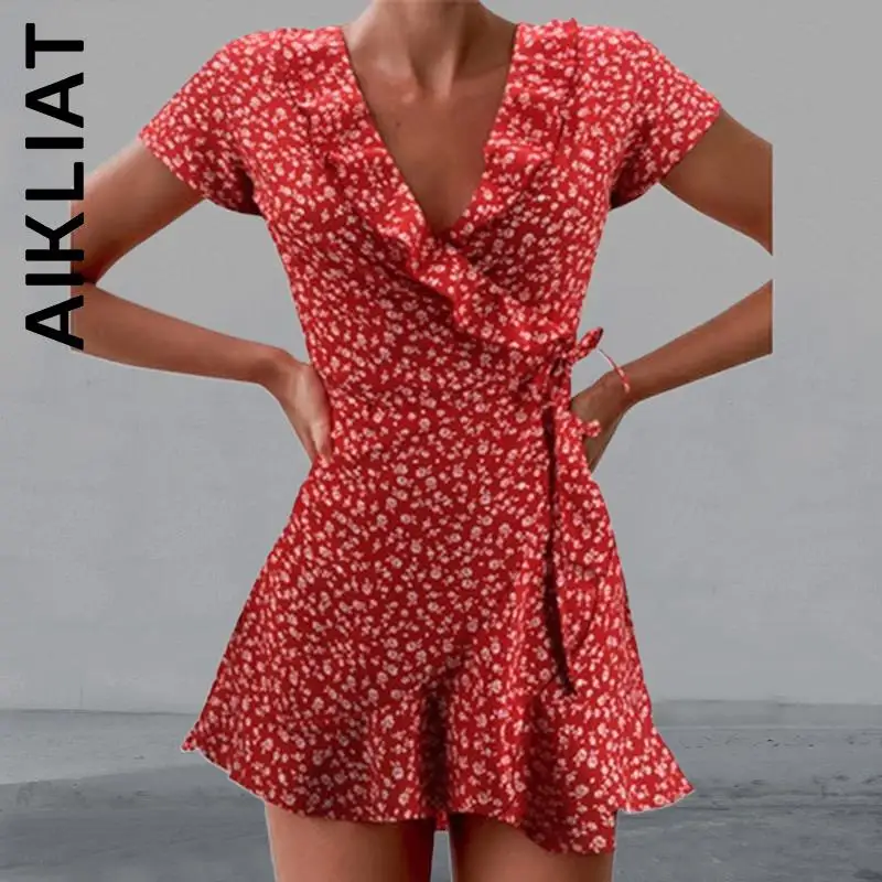 

Aikliat Women Fashion Dress Floal A-Line Dress Sweet Chic Flowers Mini Dress Soft Slim Outfits Elegant Popular Vestidos Dresses