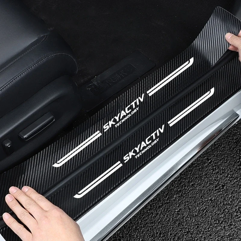 Фото 5 шт. защитная пластина на порог автомобиля для Mazda SKYACITV Logo CX5 MX5 CX30 Miata из углеродного волокна, наклейка на порог на задний багажник, бампер №3