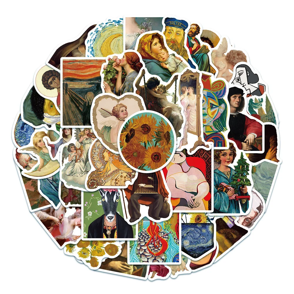 

10/30/50PCS Artist Oil Painting Works Van Gogh Da Vinci Stickers Journal Suitcase Laptop IPad Waterproof Stickers Wholesale