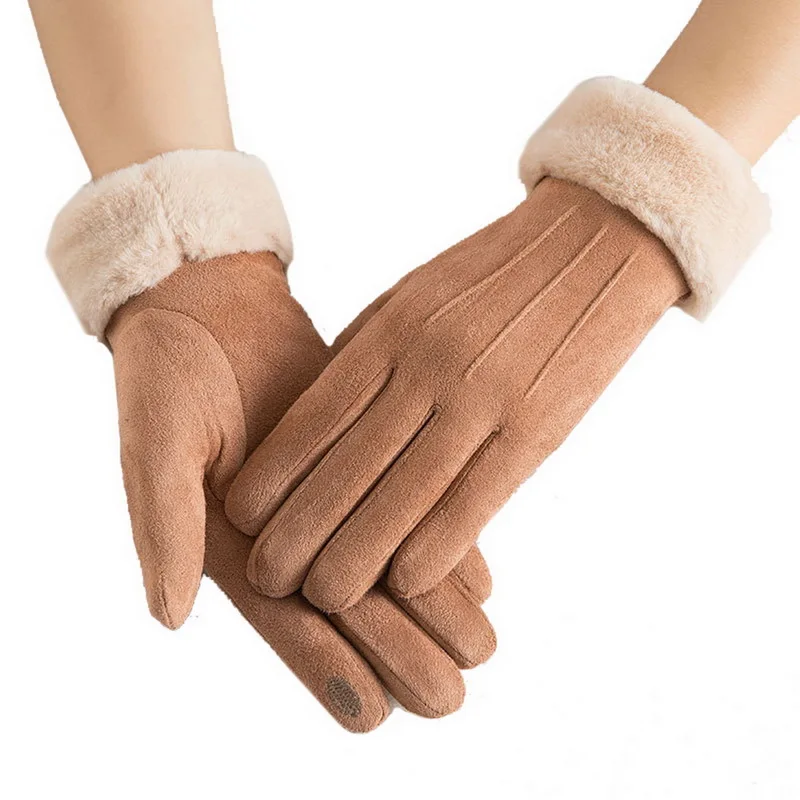 

Новые женские зимние перчатки, теплые черные меховые перчатки для сенсорного экрана, варежки с закрытыми пальцами, ветрозащитные перчатки ...