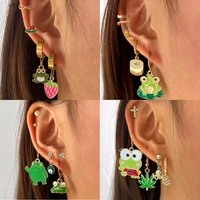 cute enamel fruit green frog pendant round hoop earring set for women dropping oil heart circle huggie earring trend jewelry new