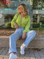 ttqv sexy deep v neck fashion woman blouses 2022 bodycon long sleeve crop shirts elegant green patchwrok tops female clothing