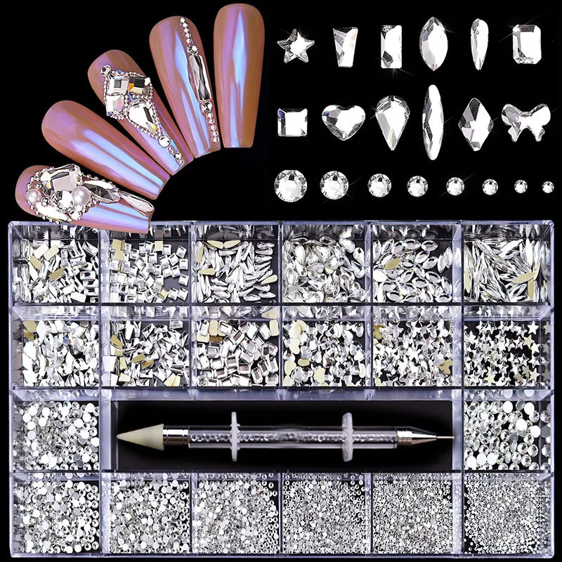 2800pcs Nail Art Rhinestones Kit Crystal Nail Decoration Gem stones Nail Charms for Nail Art 3D Jewelry Nail Accessories Tools