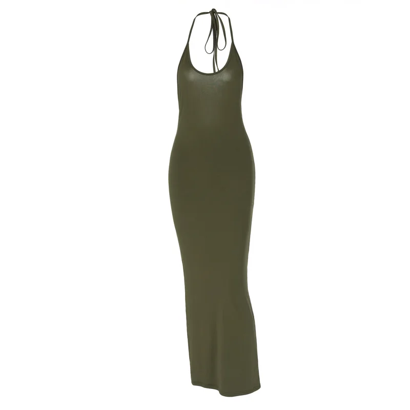 

Sexy Women's Dresses New Spring Summer Fashion U Neck Sexy Backless Tie Sleeveless Slim Mid Waist Long Dress Free Shipping