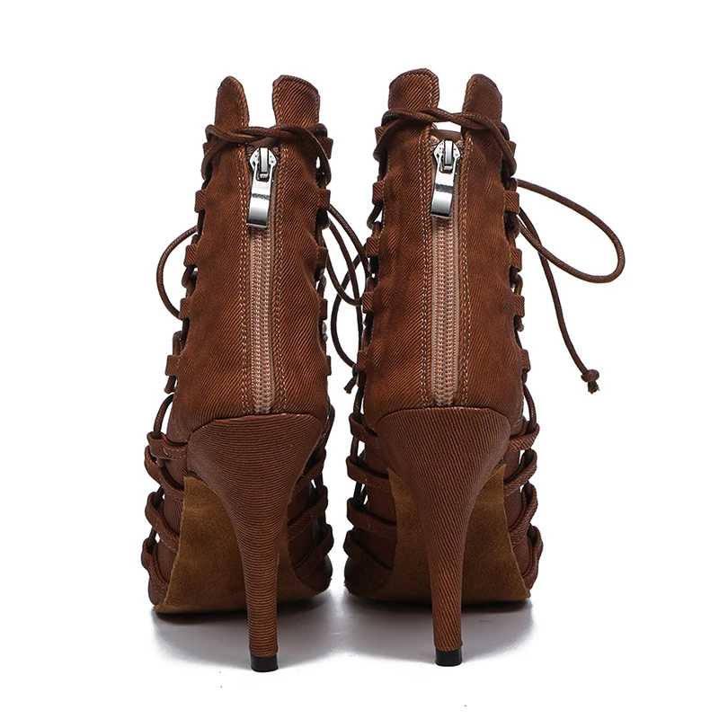 Women's Ballroom Latin Dance Shoes High Heels 10 CM Tango Salsa Dancing Boots Elegant Fashion Thin Heel Lace Up Plus Zip Design