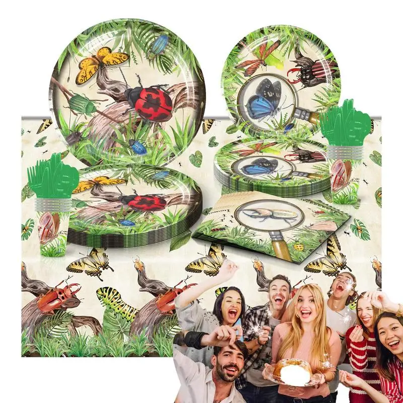 

Принадлежности для дня рождения Forest, 81 шт., декор для тематической вечеринки джунглей, одноразовая посуда, тарелка, баннер для детского дня рождения