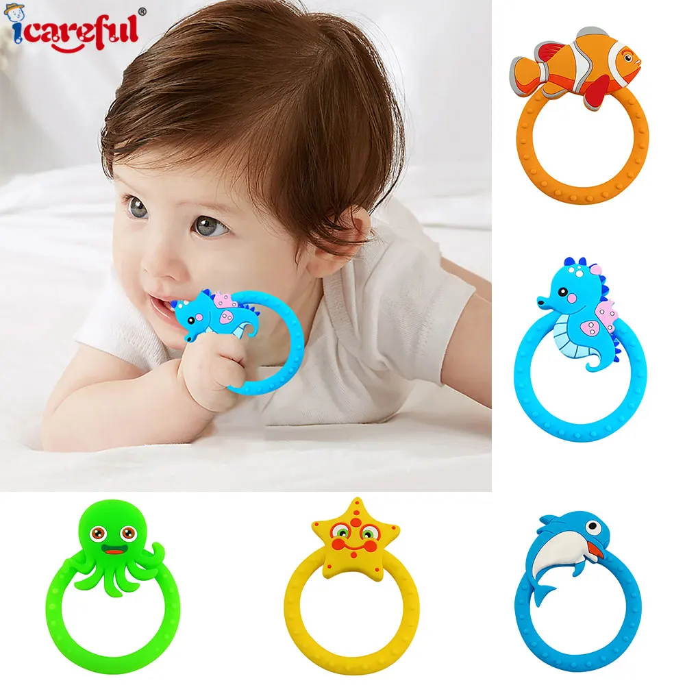 Babies Silicone Teether Rings Infant And Toddler Biting Toys Cartoon Fish Shape Molar Anti-eat Hand Comfort Fidget Toy Bracelet