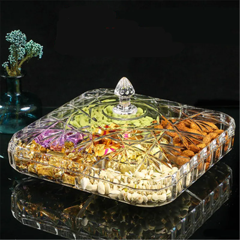 

Transparent Plastic Nut Snacks Container Living Room Decoration Compartment Candy Box Food Storage Tray Dried Fruit Snack Plate