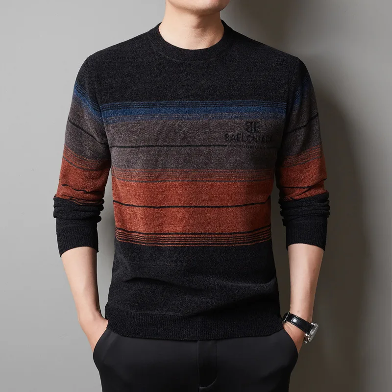 

New Men's Plush Thickened Chenille Crew Neck Sweater Undercoat Men's Warm Autumn Winter Top