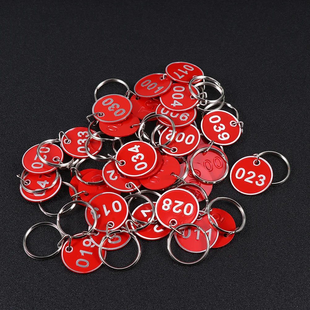 

50 Pcs Number Pendant Tags Practical Metal Numbers Plates Luggage ID Tags Key Ring Labels for Office Hotel Red (Number 1-50)