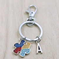 autism awareness keyring letter car key chain ring lobster clasp initial charm women jewelry accessories pendants metal