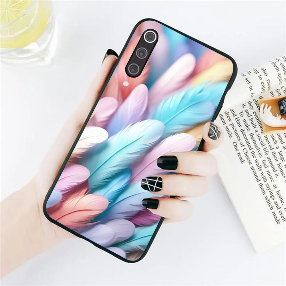 Модный чехол с перьями для Xiaomi Redmi Note 12 11 10 9T 8 7 Pro 9 9A 9C черный мягкий телефона