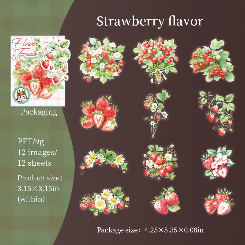 

12 шт. наклейки двойные белые чернила ПЭТ фрукты цветок фрукты материал посылка детские декоративные DIY письмо альбом 136*108 мм