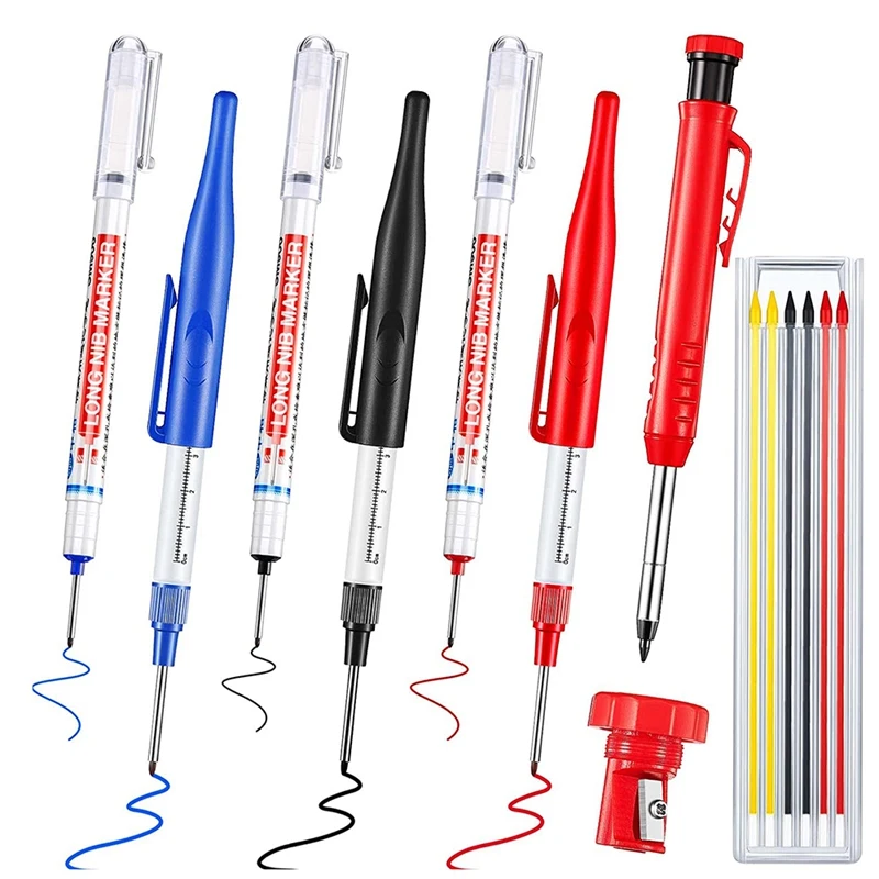 

13 Pcs Deep Hole Markers Set Multi Purpose Long Nib Mechanical Carpentry Pen Construction Pencils Marking Tools