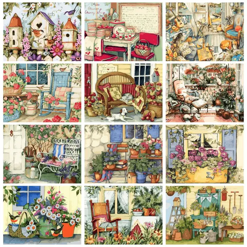 

RUOPOTY Acrylic Paint By Numbers Oil Painting By Numbers Landscape Flowers DIY Set Home Decor On Canvas Women Picture Drawing