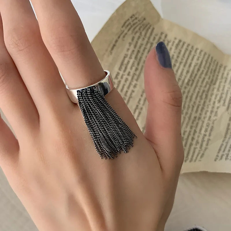 

Silver Color Ring For Women Trendy Elegant Charm Vintage Creative Unique Tassel Design Personality Ring Party Jewelry