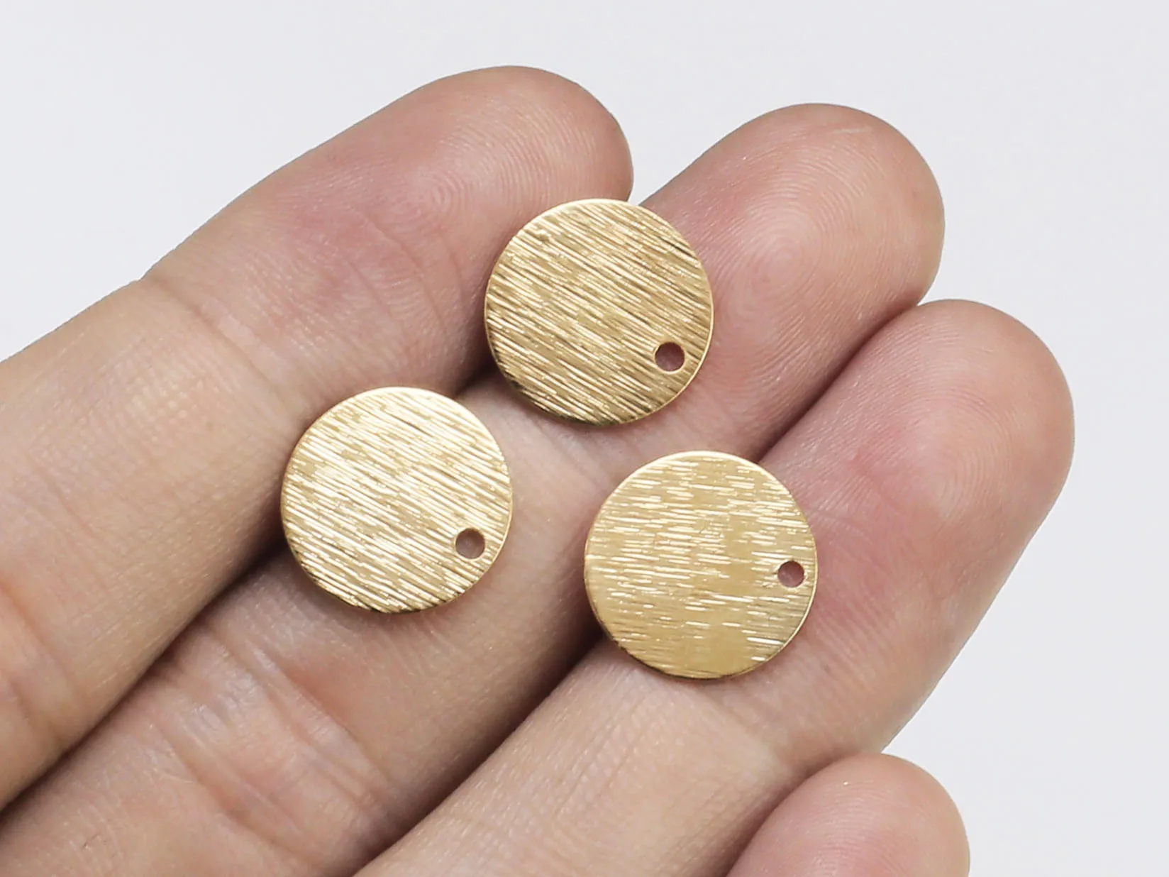

Brass stud earrings 12mm Round Textured earring post gold plated statement earrings -6pcs RP012