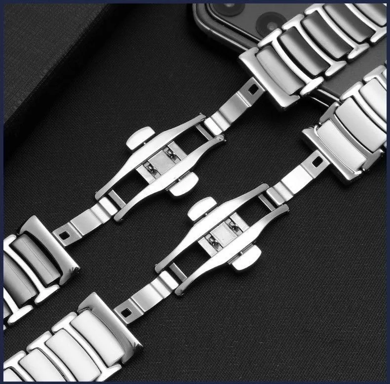 Ceramic + Metal strap for Apple watch 45mm 41mm 44mm 42mm 40mm Stainless steel replacement belt for iwatch UItra 8 7 6 5 4 3 SE
