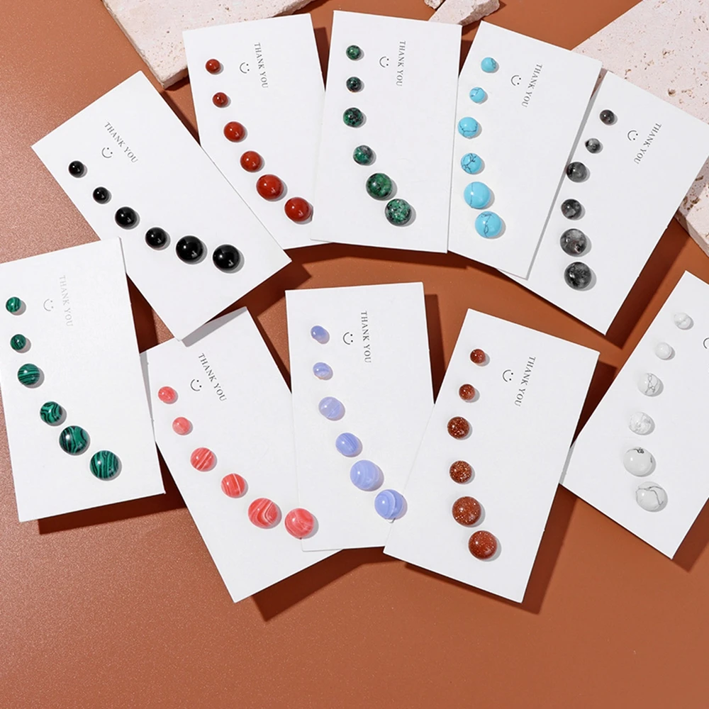 

6Pcs/Set Women's Earrings Healing Reiki Stone Stud Earring Simple Wedding Jewelry Earrings 6 8 10mm Round Flat Stone Jewelry