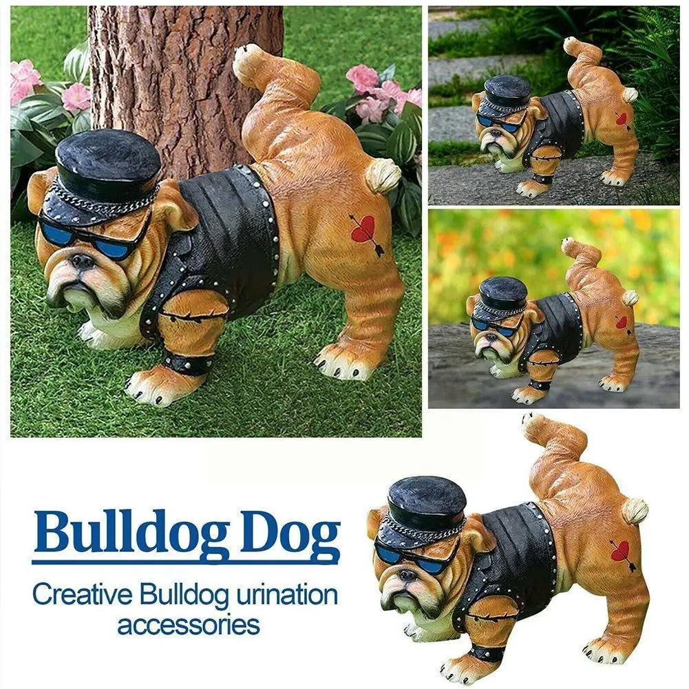 

New Tough Guy Bulldog Peeing Dog Statue With Sunglasses Funny Nordic Sculpture Garden Gnome Creative Animals 2022 Decor V6Y2