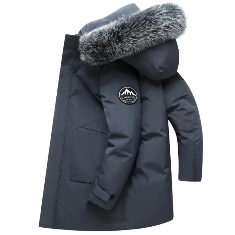 Down Jacket Men's Medium and Long Section 2022 New Hooded Big Fur Collar Fashion Winter Thickening Men's Jacket Trendy Men