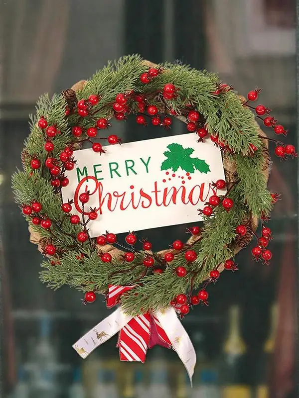 

Christmas Decoration Wreath 2023 Christmas Red Fruit Decoration Garland Exquisite Pine Cones Christmas Day Door Hanging Wreath