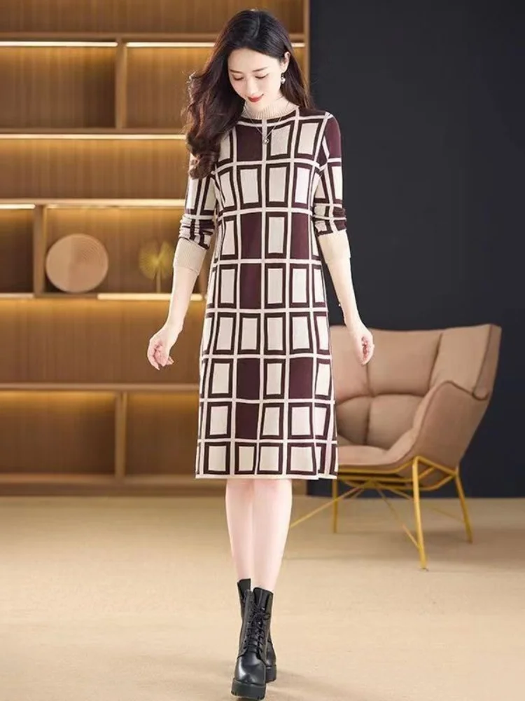 Maxmurny Affordable Luxury Fashion Fall and Winter New Arrival Knitting Dress Women's Half Turtleneck Loose Underdress