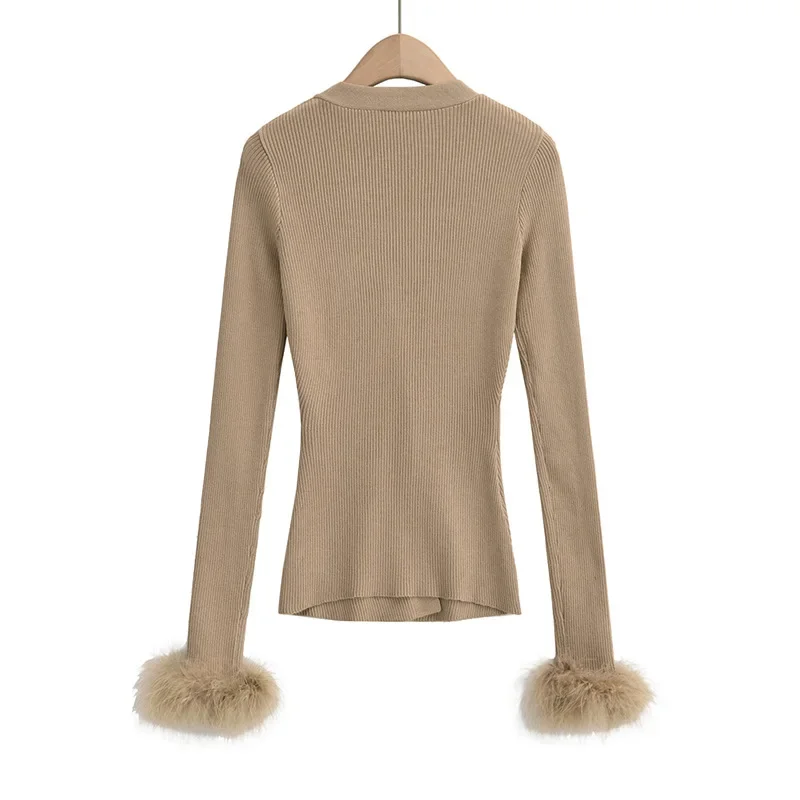 Осенний новый однобортный вязаный свитер с длинными рукавами и v-образным