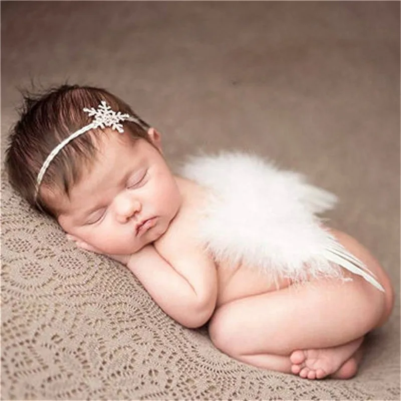 Newborn Photography Props Angel Wing Baby Photos Props Feather Wing Girls Kids Snowflake Hairband Photography Accessories