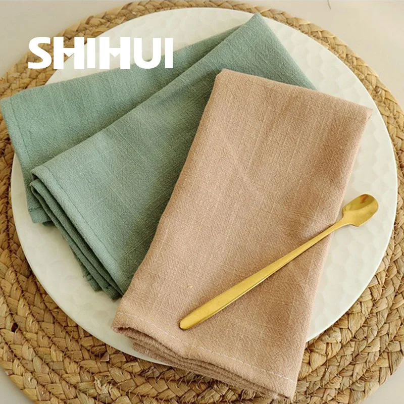 

Hotel Cotton Linen Table Plate Serving Fabric Handkerchief Towel Cloth Napkin Set 40cm x 40cm For Wedding Party Event Decoration