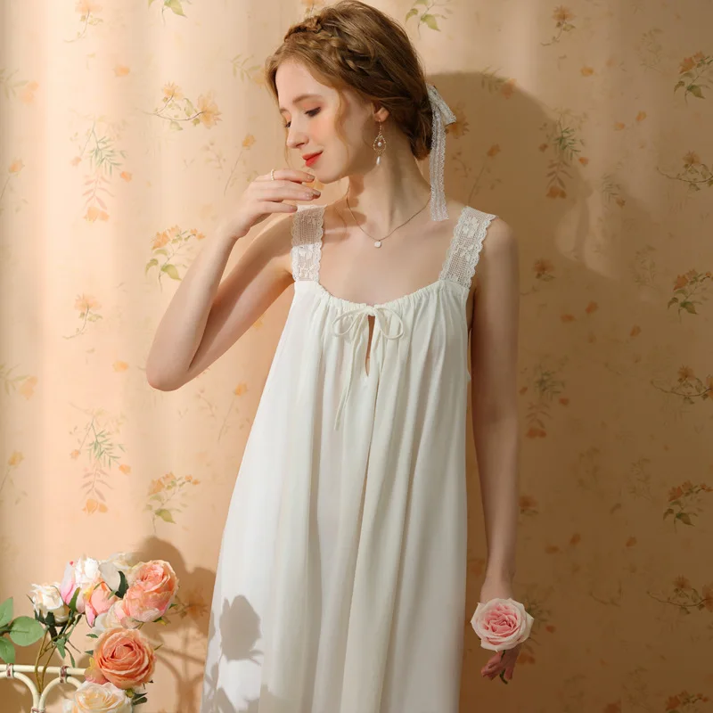 Sling Nightgown Palace Princess Long Loose Fairy Dress Cotton Sleeveless Sweet Sexy French Pajamas 2023 New