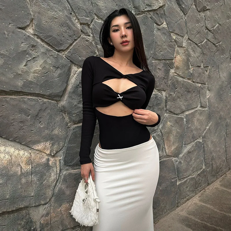 FANTIGO Y2k Bodysuits For Women Summer Clothing Fashion Hots Girls Sexy Jumpsuit 2023 Long Sleeve Female One-Pieces Clothes