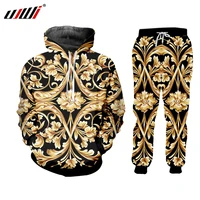 ujwi brand 3d print men two piece set gold flower luxury royal baroque tracksuit jacket sweatsuit sweatshirt hoodies sports 5xl