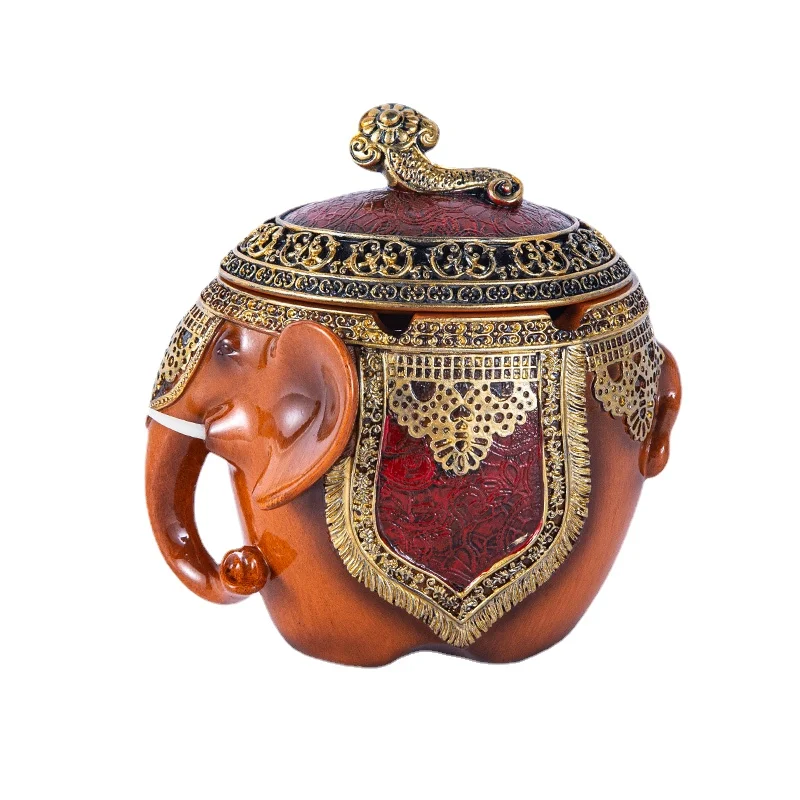 Daily Necessities Gift Elephant Decoration Chinese Style Personality Fashion Creative Large Ashtray with Lid Decoration