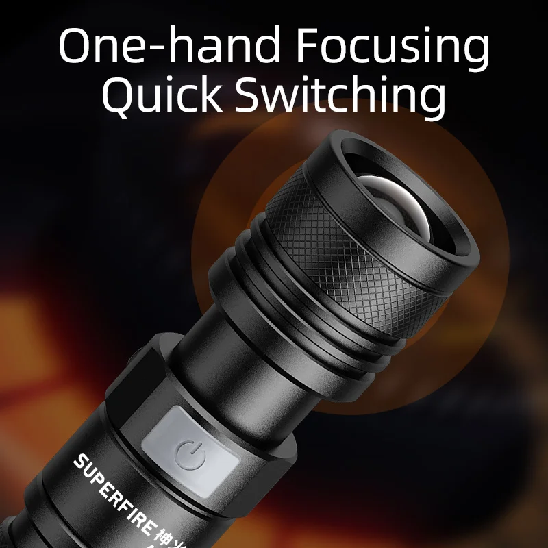 SUPERFIRE A12 Мощный светодиодный фонарик USB перезаряжаемый масштабируемый