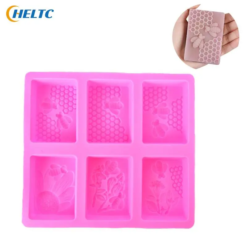

Hot Sale Honey Bee Silicone Soap Mold diy Handmade Craft 3D Soap Mold Silicone Rectangular 6 Forms Soap Molds For Soap Making