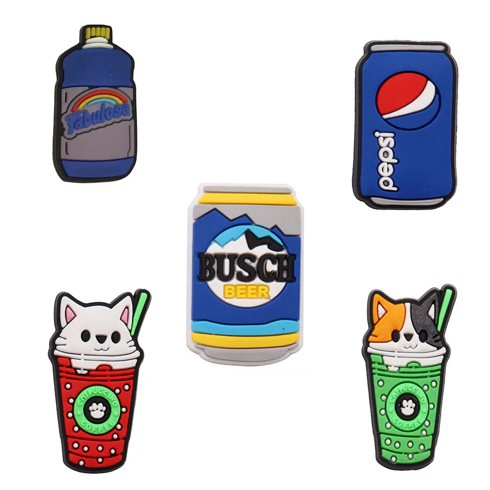 

1Pcs Cat Drinks Shoes Decorations Buckle Button Clog Fit Wristbands Croc Jibz Charms Accessories Kids Gift Buckle Decorative