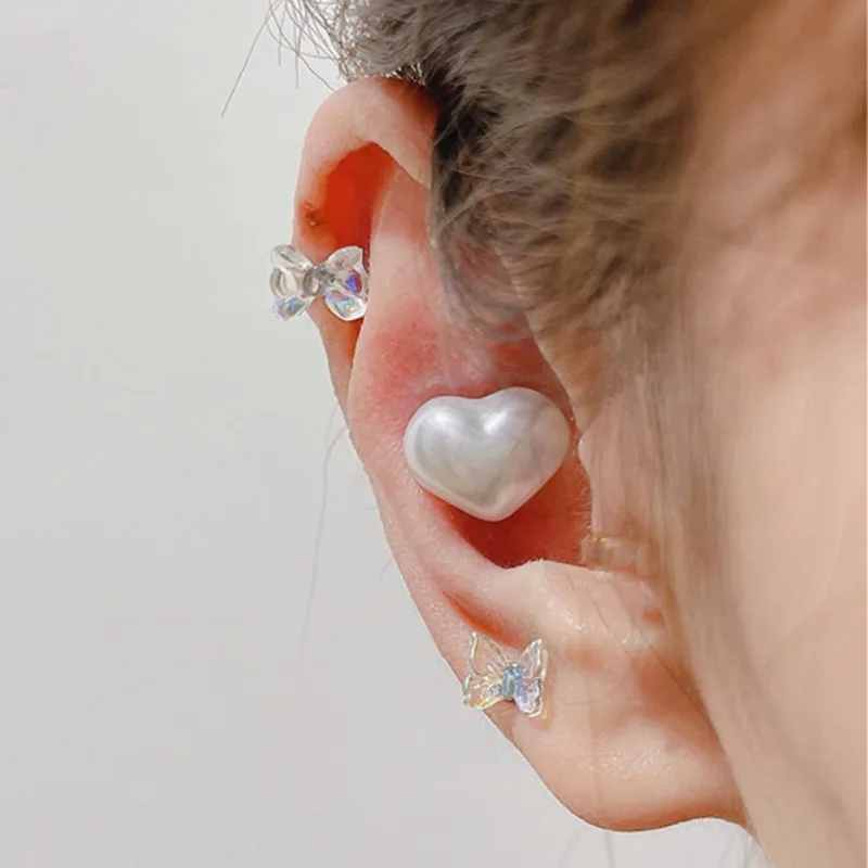 

Cute Heart Shaped Pearl Imitation Stud Earrings Colorful Bowknot Screw-back Earrings for Women