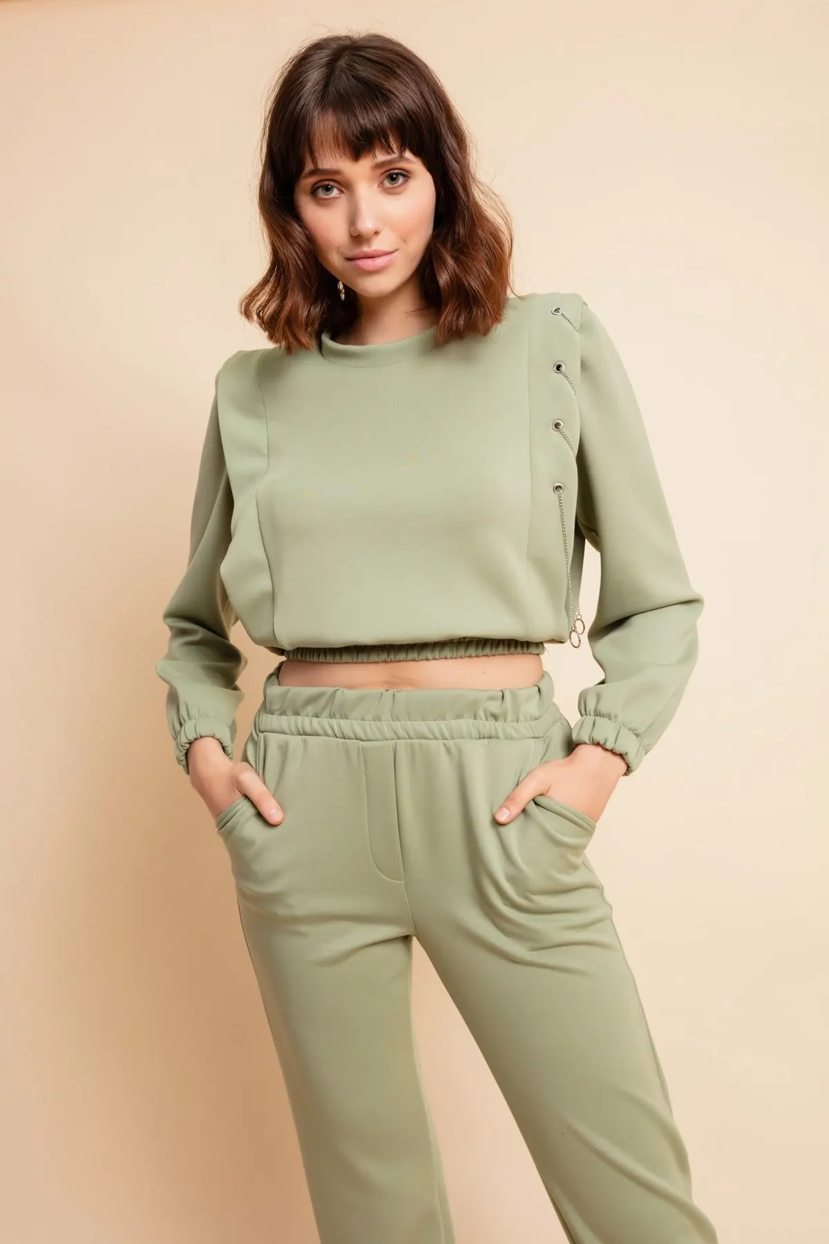 

Women's Sweatshirt Green Chain Crop Hoodies Style All Season 2022 New Designer Pullovers Hoodies Lady Sweatshirts Fleece Hooded Sweatshirts