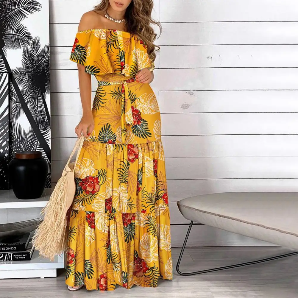 

Женское длинное платье с оборками и широким подолом, соблазнительное леопардовое платье с открытыми плечами и принтом бабочек, женская оде...