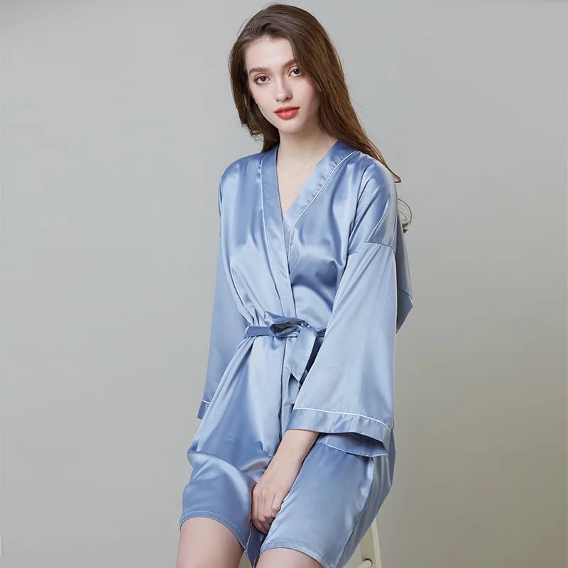 Silk Robes Sleeping Gown Women's Summer Long Sleeve Morning Gown Satin Bathrobe Home Costume Wedding Bride Robe Bridesmaid Dress