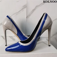 kolnoo new hot sale ladies high heels pumps patchwork leather pointed toe slip on dress shoes evening party fashion court shoes