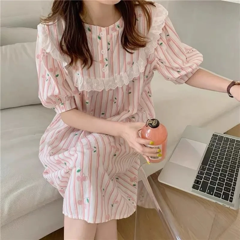 

Yasuk Spring Summer Women's Casual Girl Print Flower Lovely Pullover Sleepwear Pajamas Set Skirt Nightdress Ruffles Short Sleeve