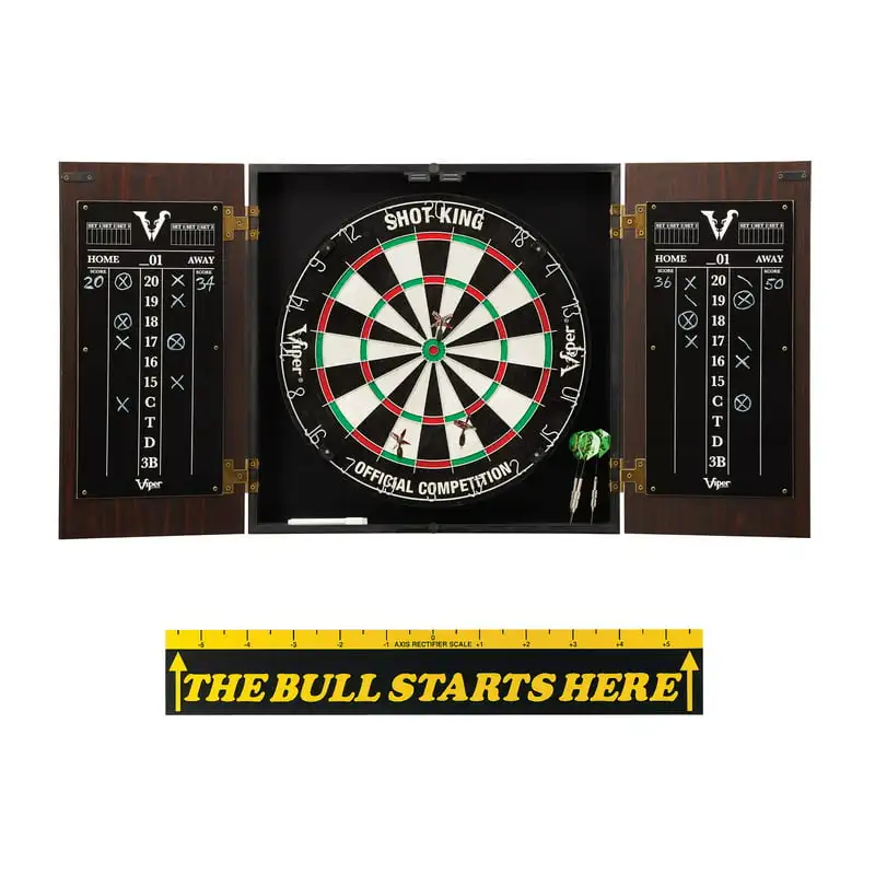 

Cabinet with SHOT King Sisal Dartboard & "The Bull Starts Here" Throw Line Marker