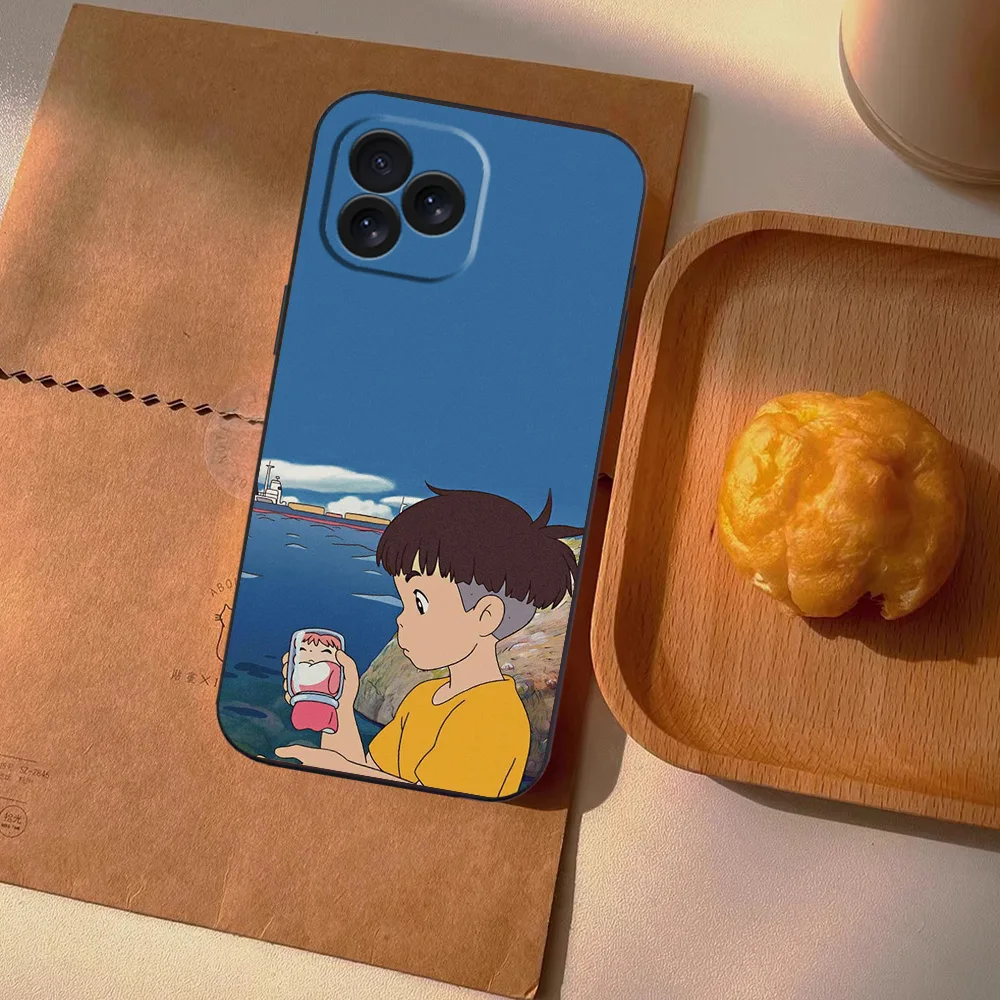 P-Ponyo Anime Phone Case For Samsung A03 A04 A05 S A13 A34 A53 4G 5G S22 S23 ULTRA Black Soft Silicone Cover