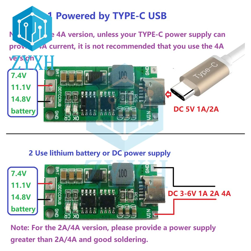 Type C BMS 2S 3S 4S 1A 2A 4A 18650 21700 3 7 V плата для зарядки литиевого аккумулятора Step-Up Boost Li-Po