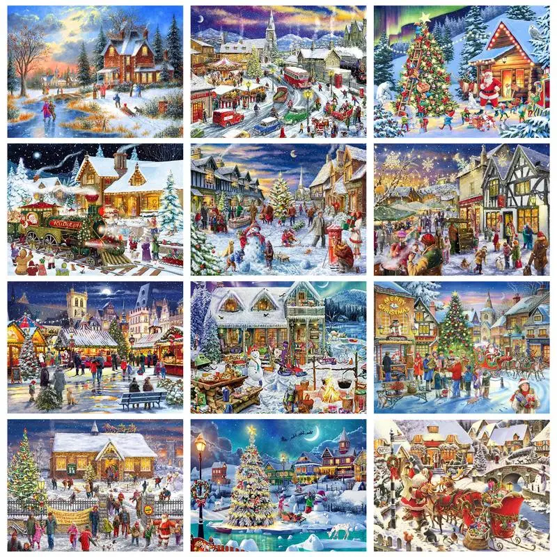 

RUOPOTY 40x50cm Diamond Painting With Frame Cross Stitch Winter Christmas Scene Mosaic Painting Home Decoration For Adults