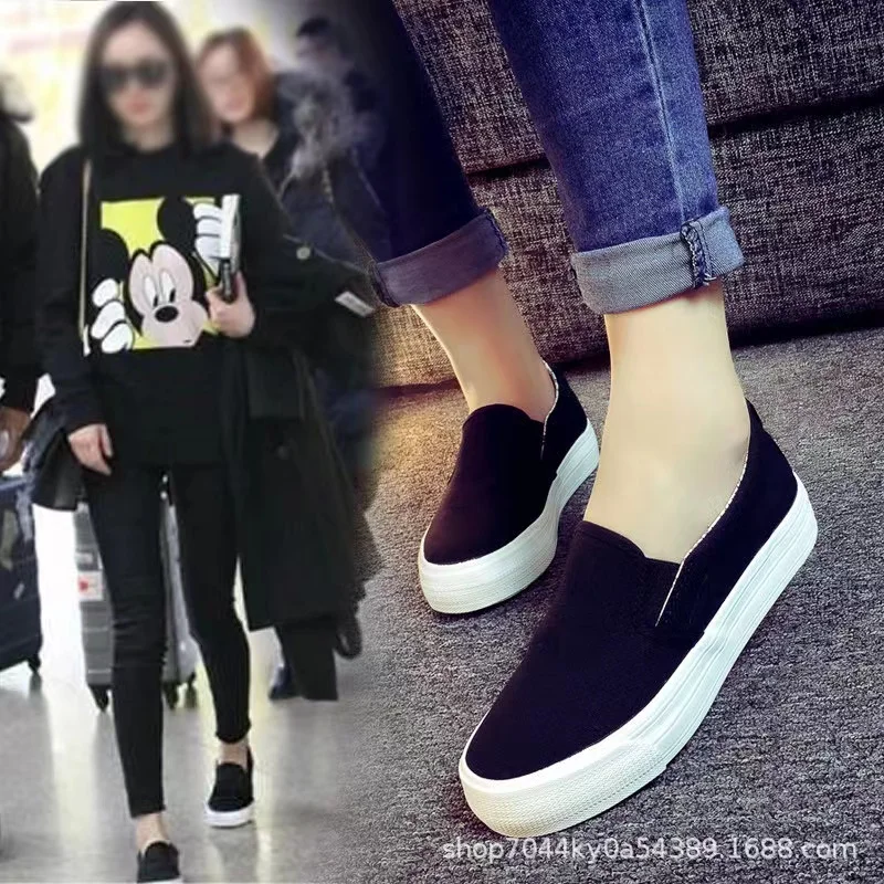 2023 Female Spring Autumn One Pedal Thick-Soled Sponge Cake Low-Top Casual Canvas Shoes Women's Platform Sneakers